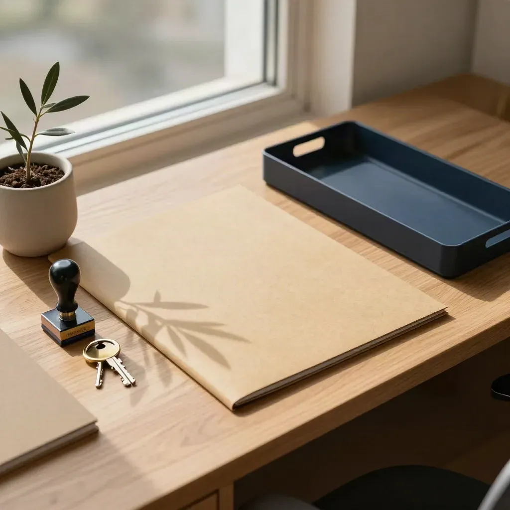 Startup incorporation kit arranged beside a filing tray in soft morning light
